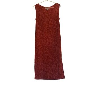 Norton Petite Red Leaf Pattern Sleeveless Maxi Dress with Tie Waist